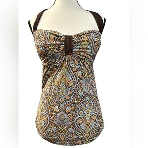 Tommy Hilfiger Brown and Blue Paisley Swim Top